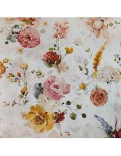 Tissu Coton aquarelle fleurs bohème chic - Tissus habillement au mètre vente en ligne - mercerie biarritz