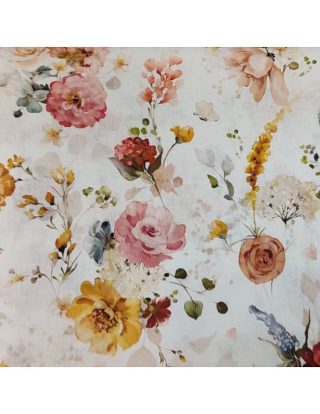 Tissu Coton aquarelle fleurs bohème chic - Tissus habillement au mètre vente en ligne - mercerie biarritz