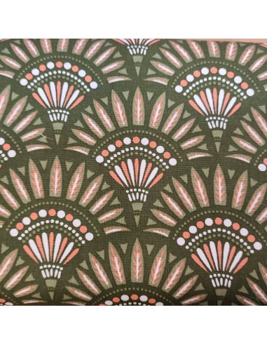 Tissu coton oeko-tex canvas vert eventail ocre pampa ethnique - Tissus habillement au mètre vente en ligne
