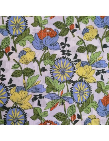 Tissu coton lurex argent grosse fleur rétro - Tissus Habillement au mètre - mercerie Biarritz