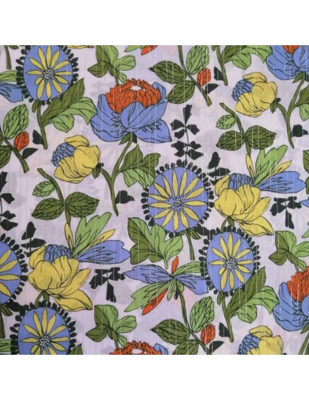 Tissu coton lurex argent grosse fleur rétro - Tissus Habillement au mètre - mercerie Biarritz