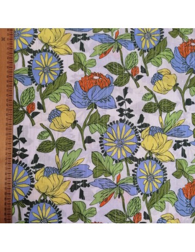 Zoom Tissu coton lurex argent grosse fleur rétro - Tissus Habillement au mètre - mercerie Biarritz