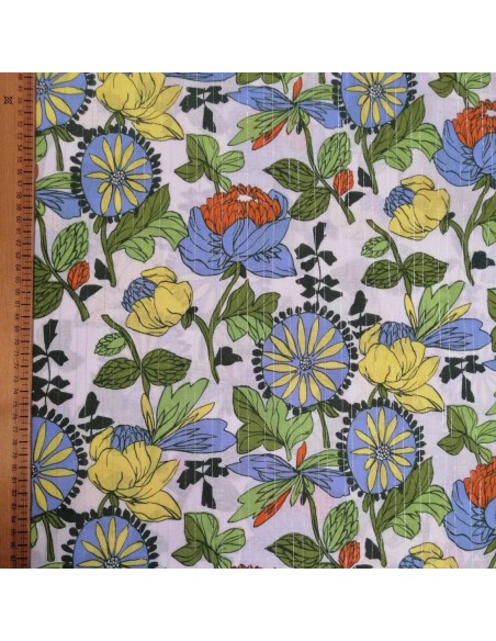 Zoom Tissu coton lurex argent grosse fleur rétro - Tissus Habillement au mètre - mercerie Biarritz