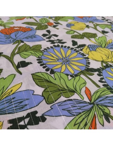 Zoom Tissu coton blanc  lurex argent grosses fleurs vintage - Tissus Habillement au mètre - mercerie Biarritz