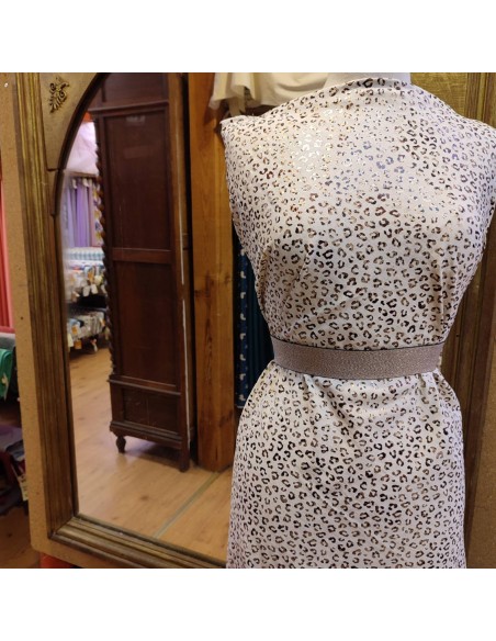 Zoom Tissu viscose lin imprimés léopard doré - robe top jupe accessoire - Tissus Habillement au mètre
