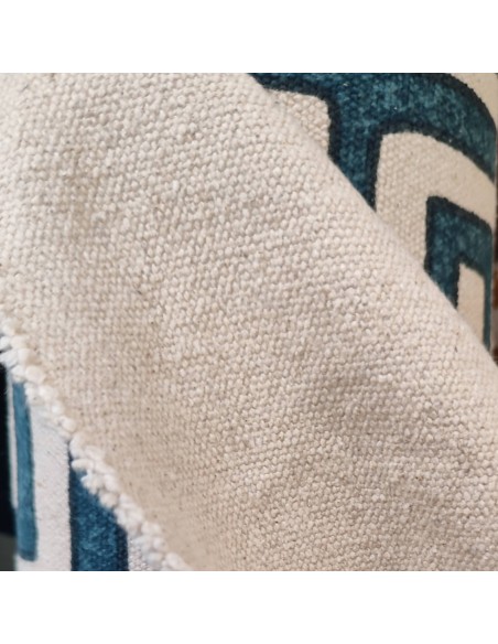 Zoom Tissu coton rigide imitation Kuba zaïrois rafia bleu -  tissus ameublement siège au mètre coussin réfection tapis