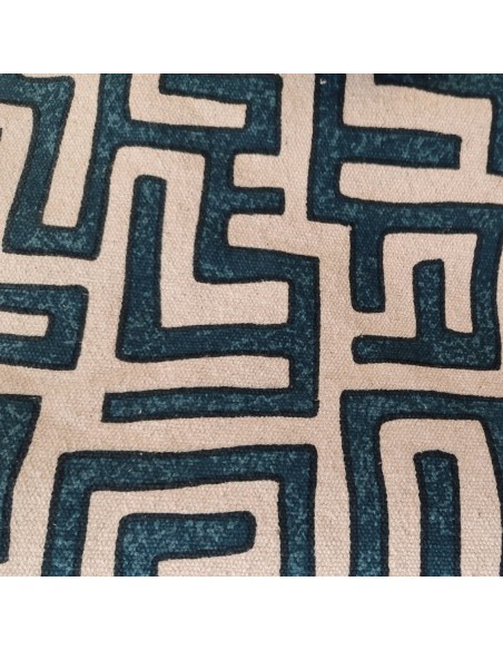 Tissu coton imitation Kuba zaïrois africain rafia bleu -  tissus ameublement siège au mètre coussin réfection tapis