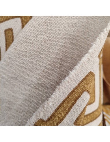 Zoom tissu coton rigide imitation Kuba zaïrois raphia ocre -  tissus ameublement siège au mètre coussin réfection tapis
