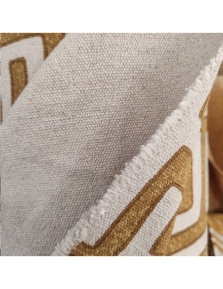 Zoom tissu coton rigide imitation Kuba zaïrois raphia ocre -  tissus ameublement siège au mètre coussin réfection tapis