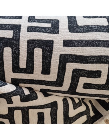 Tissu coton imitation Kuba zaïrois africain rafia noir -  tissus ameublement siège au mètre coussin réfection tapis