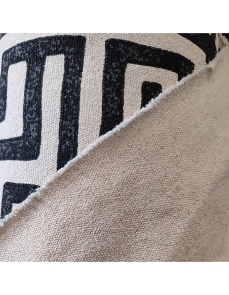 Zoom tissu coton rigide imitation Kuba zaïrois rafia noir -  tissus ameublement siège au mètre coussin réfection tapis