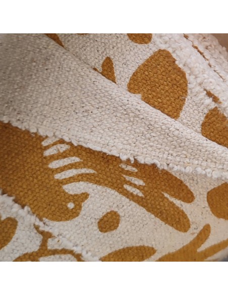 Zoom tissu coton rigide imitation Kuba zaïrois Peanuts ocre -  tissus ameublement siège au mètre coussin réfection tapis
