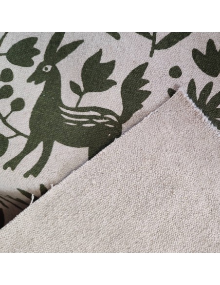 Zoom tissu coton rigide imitation Kuba zaïrois Peanuts kaki -  tissus ameublement siège au mètre coussin réfection tapis