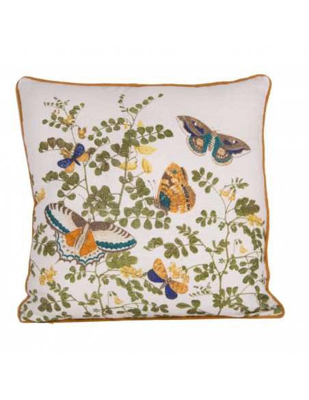 Coussin blanc 100% lin lavé papillons 45x45 Sud etoffe - linge de maison accessoire décoration interieure Biarritz