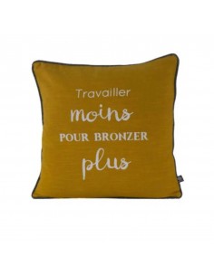 Coussin jaune lin message fantaisie  humour 45x45 Sud etoffe - linge de maison accessoire décoration interieure
