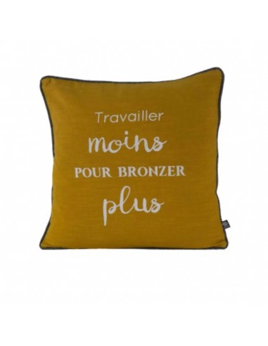 Coussin jaune lin message fantaisie  humour 45x45 Sud etoffe - linge de maison accessoire décoration interieure