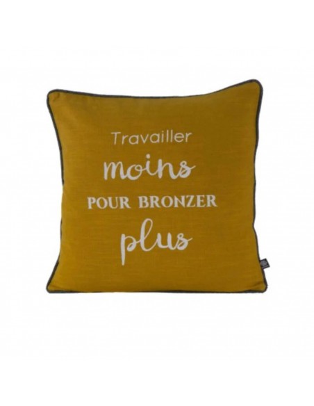 Coussin jaune lin message fantaisie  humour 45x45 Sud etoffe - linge de maison accessoire décoration interieure