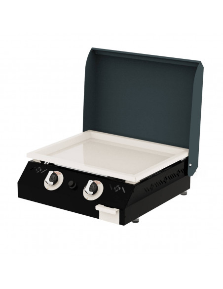 Plancha basque chassis noir Gaz 2 feux Plantxa plaque 8/10 personnes - equipement cuisson exterieur jardin - cuisine saine