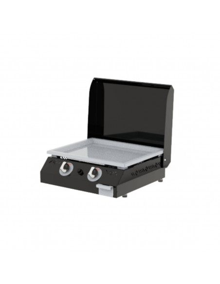 Plancha basque chassis noir Gaz 2 feux Plantxa plaque 8/10 capot gris - equipement cuisson exterieur jardin - cuisine saine