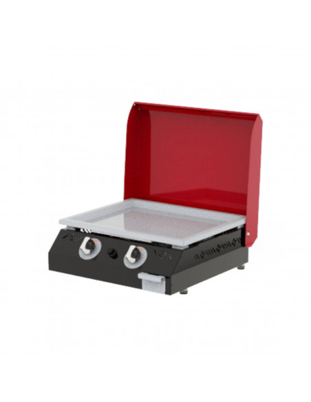 Plancha basque chassis noir Gaz 2 feux Plantxa plaque 8/10 capot rouge - equipement cuisson exterieur jardin - cuisine saine