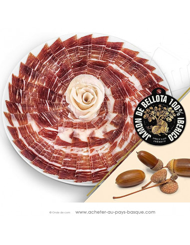 Jambon ibérique de Bellota 100% avec os 7,5 kg avec support et couteau coffret prestige