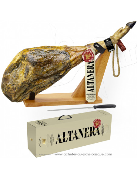 Coffret Jambon ibérique de Bellota 50% avec os 7,5 kg avec support et couteau