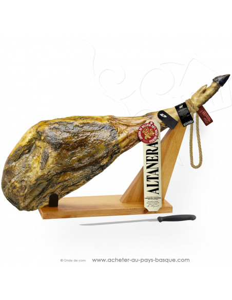 Jambon ibérique de Bellota 50% avec os 7,5 kg avec support et couteau
