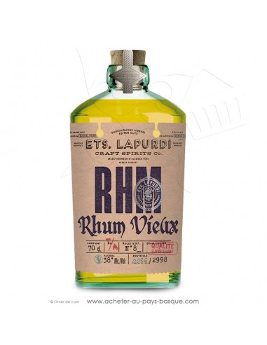 Rhum Vieux RHM 3 ans d'âge 38° ETS. LAPURDI - 70cl - spiritueux artisanaux Basques vente en ligne