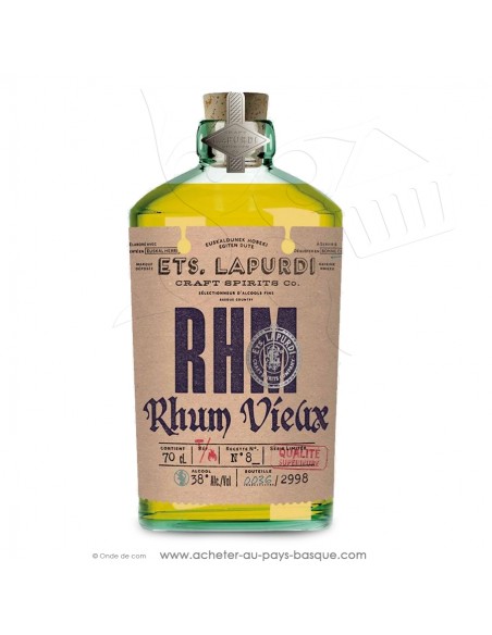 Rhum Vieux RHM 3 ans d'âge 38° ETS. LAPURDI - 70cl - spiritueux artisanaux Basques vente en ligne