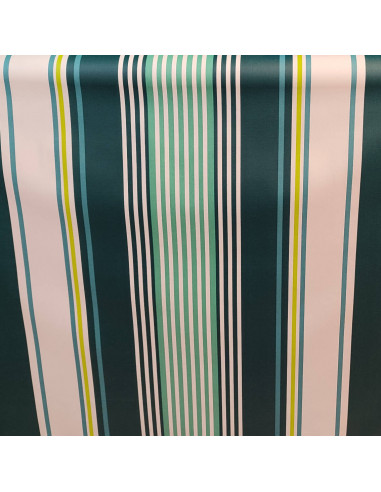 zoom Nappe toile enduite rayures traditionnelles Basques vert bleu jaune - art de la table - tissus ameublement au mètre