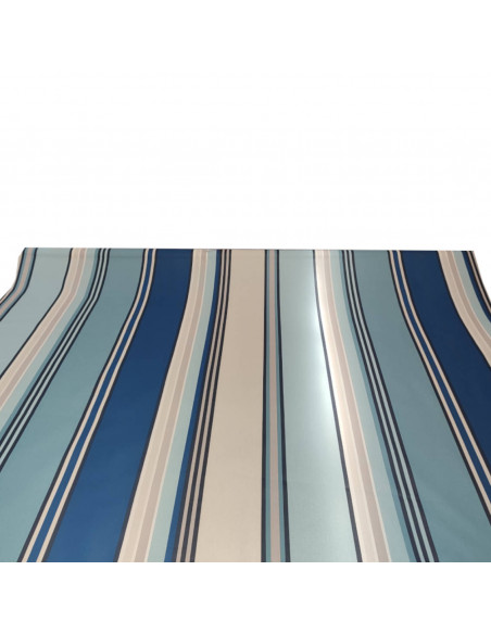 zoom Nappe toile enduite rayures traditionnelles Basques creme bleu blanc- art de la table - tissus ameublement au mètre