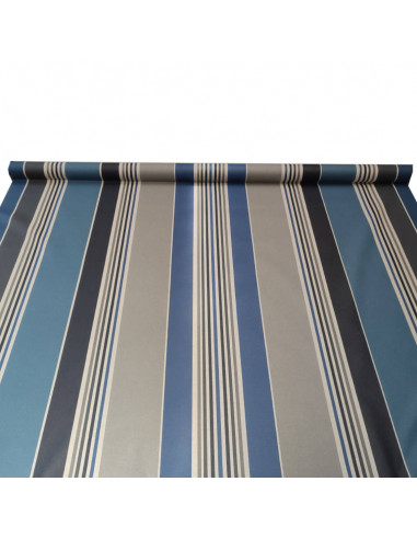 zoom Nappe toile enduite rayures traditionnelles Basques anthracite gris bleu - art de la table - tissus ameublement au mètre