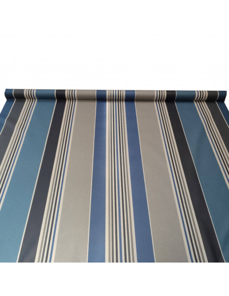 zoom Nappe toile enduite rayures traditionnelles Basques anthracite gris bleu - art de la table - tissus ameublement au mètre