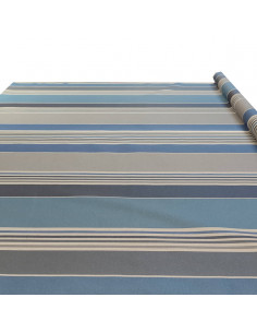Nappes en Toile enduite rayure traditionnelle Basque gris bleu - art de la table - tissu ameublement au mètre
