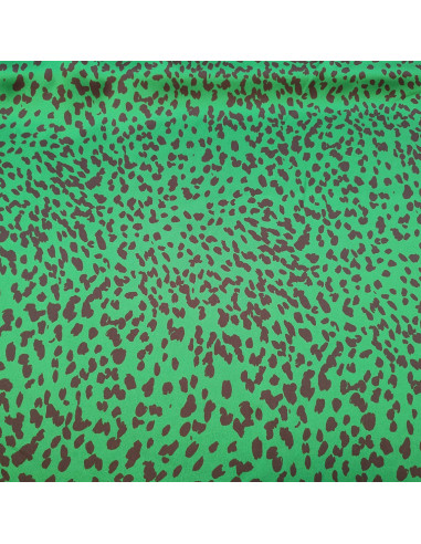 Satin de polyester noir vert léopard - tissu habillement au mètre - mercerie Dock Biarritz