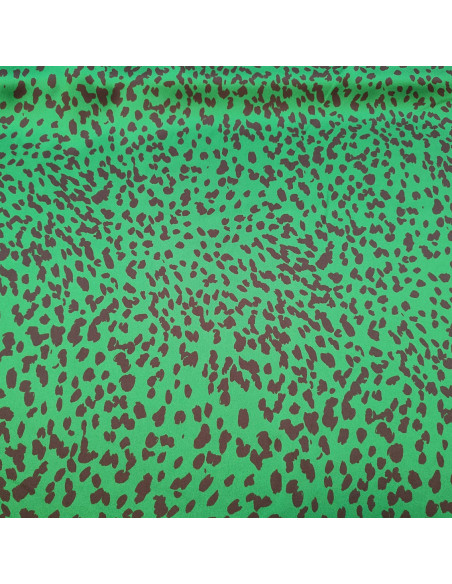 Satin de polyester noir vert léopard - tissu habillement au mètre - mercerie Dock Biarritz