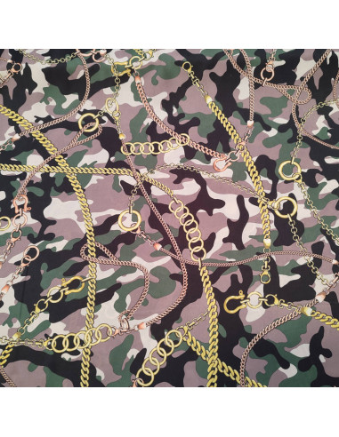 Tissu fluide polyester kaki camouflage chaine dorée - tissu habillement au mètre - mercerie Dock Biarritz