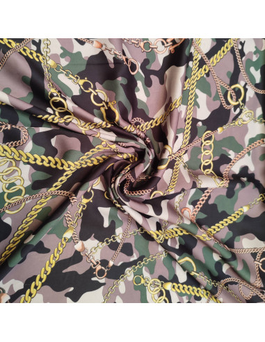 zoom tissu polyester camouflage vert noir chaine or - tissu habillement au mètre - vêtement couturière Docks Biarritz