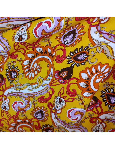 Zoom Tissu popeline viscose moutarde paisley fleur - drapé top jupe fluide - Tissus Habillement au mètre