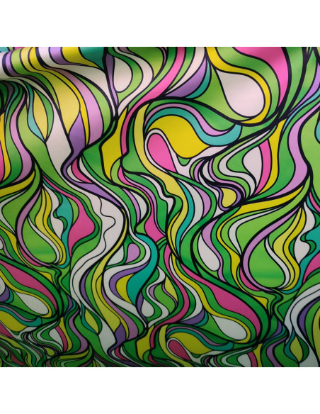 Tissu fluide polyester seventies psychédélique multicolore - tissu habillement au mètre - mercerie Dock Biarritz