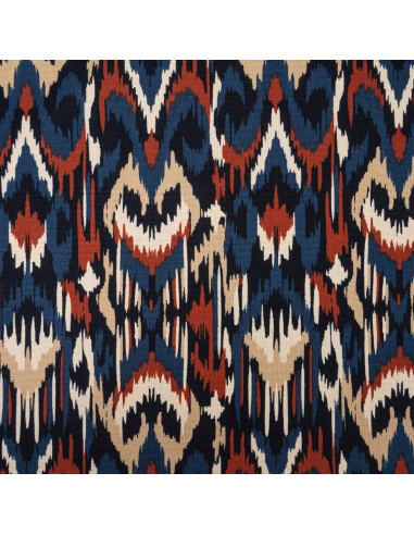 Patchwork Tissu canevas de coton ethnique "Aztek" bleu foncé rouille beige - vêtement sac patch quilting