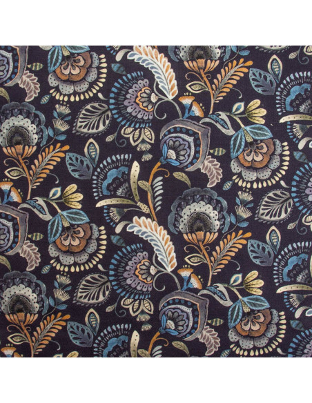 Patchwork Tissu canevas de coton paisley floral bleu marine ocre - vêtement sac patch quilting