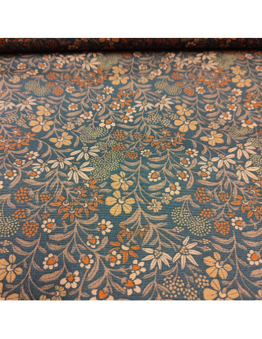 Patchwork Tissu canevas de coton fleur et feuillage écru - vêtement sac patch quilting - tissus habillement ameublement mercerie