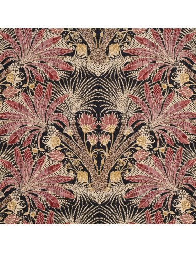 Tissu Toile coton GRAND HOTEL fond noir palmier effet miroir Thevenon - tissus ameublement Biarritz - rideaux coussin sièges