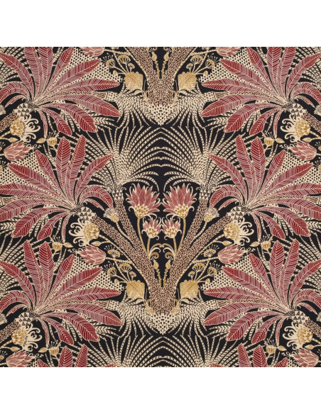 Tissu Toile coton GRAND HOTEL fond noir palmier effet miroir Thevenon - tissus ameublement Biarritz - rideaux coussin sièges