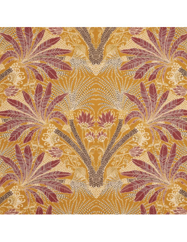 Tissu Toile coton GRAND HOTEL fond jaune or palmier effet miroir Thevenon - tissus ameublement Biarritz - rideaux coussin sièges