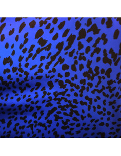 Satin de polyester noir bleu léopard - tissu habillement au mètre - mercerie Dock Biarritz