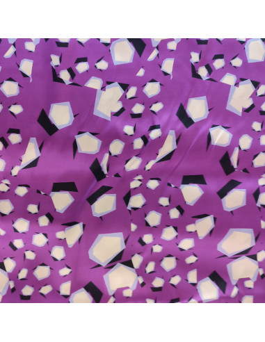 Tissu soie violet géométrique blanc made in Italie - tissus habillement soie italienne haute couture - vetement sur mesure