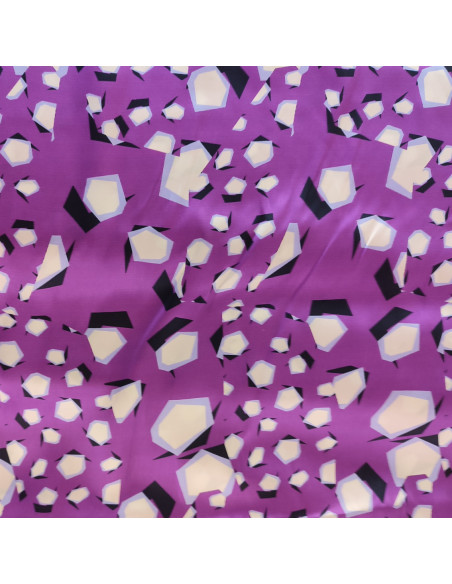 Tissu soie violet géométrique blanc made in Italie - tissus habillement soie italienne haute couture - vetement sur mesure