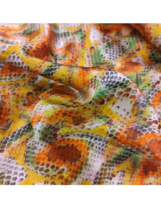 Tissu soie orange vert peau de serpent - tissus habillement soies haute couture - vetement sur mesure 2